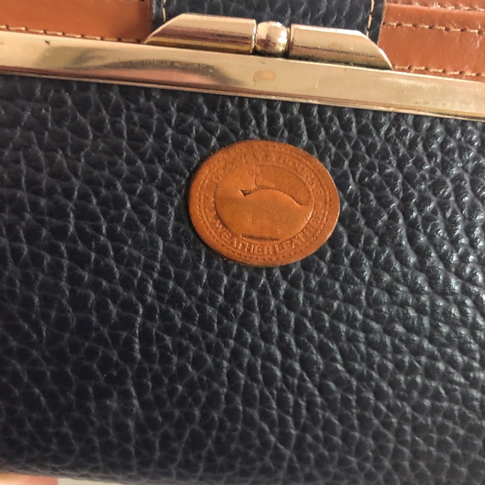 Dooney & Bourke Pebbled Leather Blue and Brown Wallet Checkbook - Picture 2 of 8